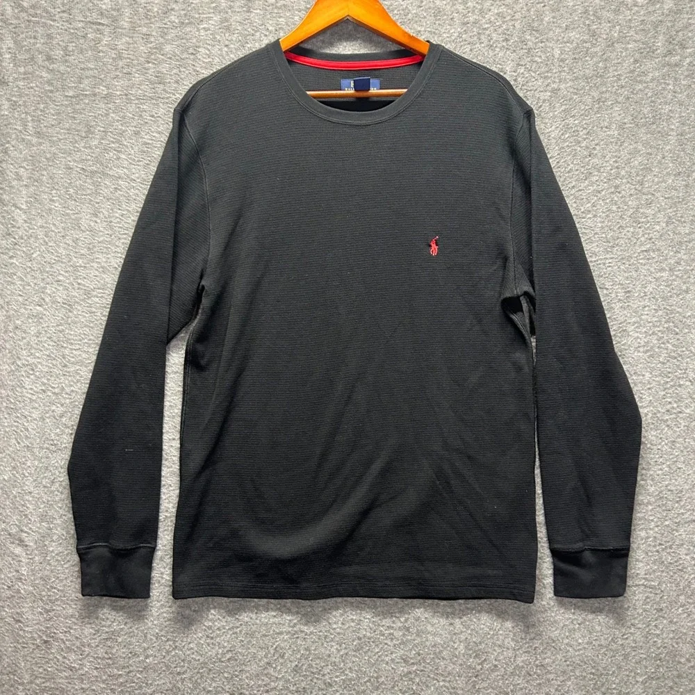 Polo Ralph Lauren Mens Black‎ Waffle Knit Thermal Sleepwear Shirt Large Red Pony